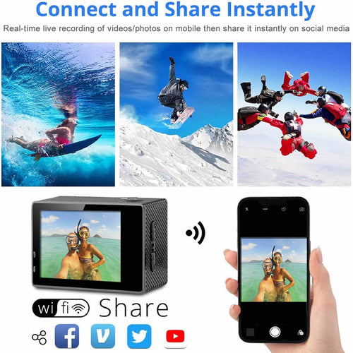 4K Voděodolná Digitální UHD WiFi Kamera + RF Dálkové Ovládání a Příslušenství