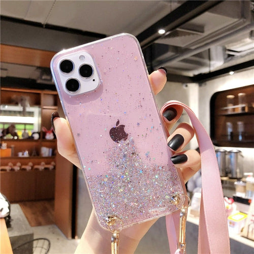 Třpytivý ochranný obal na iPhone s poutkem
