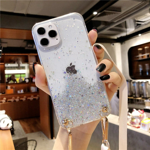 Třpytivý ochranný obal na iPhone s poutkem